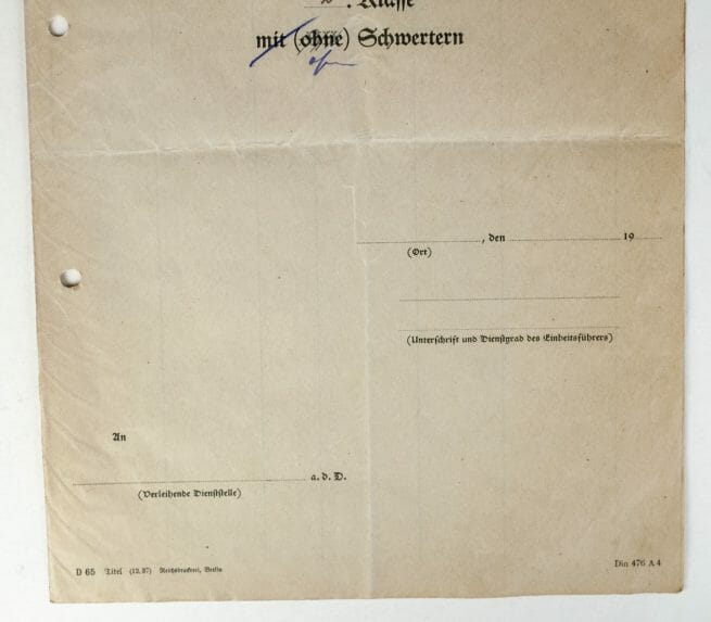 Kriegsverdienstkreuz (KVK) Vorschlagliste and documents (extremely rare!)