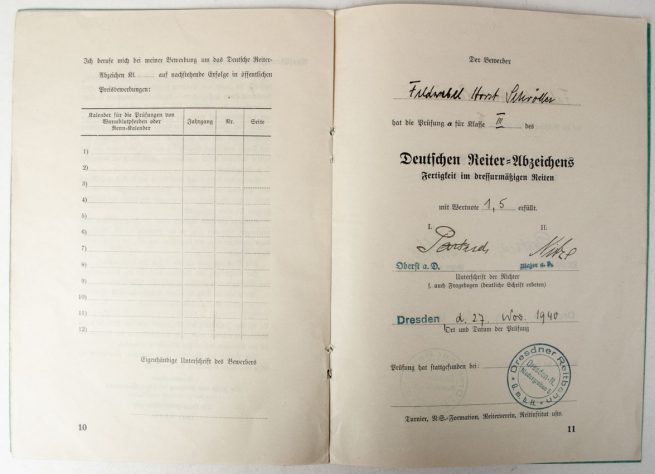Das Deutsche Reiterabzeichen citation booklet, papers and photo's