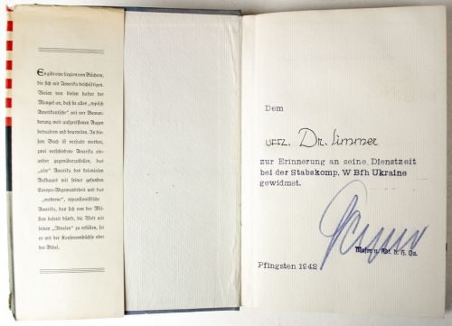 Werner A. Lohe, Roosevelt-Amerika, Franz Eher Nachf. With dedication for service with the Stabskomp. W. Bfh Ukraine