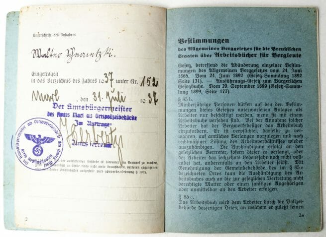 Arbeitsbuch für Bergleute with swastika (very rare!)