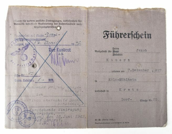 Führerschein 1938 (Drivers Licence) with photo