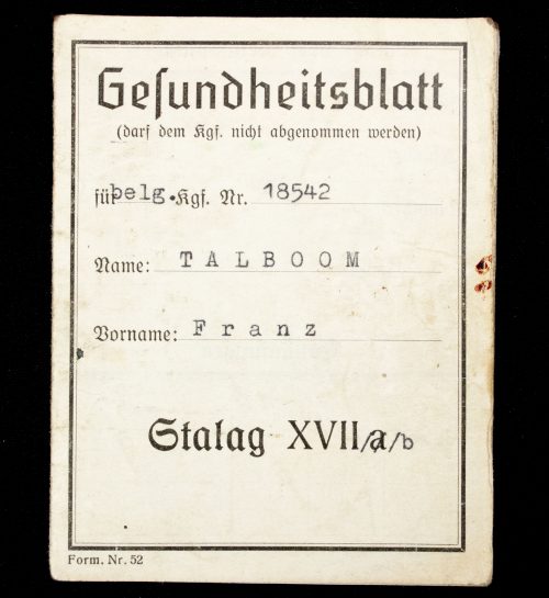 Stalag XVIIb Gesundheitsblatt (pass)