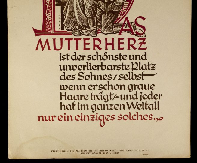 WWII German NSDAP Wochenspruch (propaganda miniposter) – Das Mutterherz