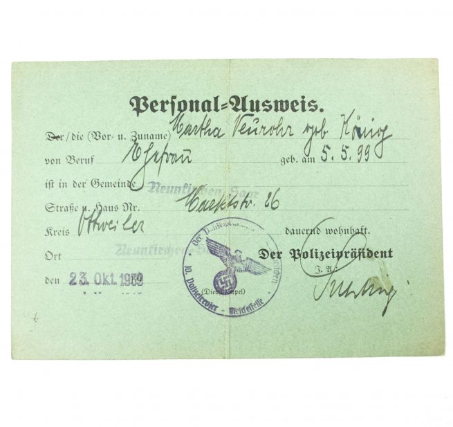 Personal-ausweis (issued by the German police in Neunkirchen in the Saar)