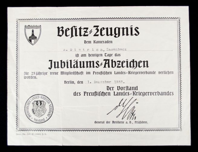 Preussischer Landeskriegerverband citation + Frontkämpfer Ehrenkreuz urkunde + both medals