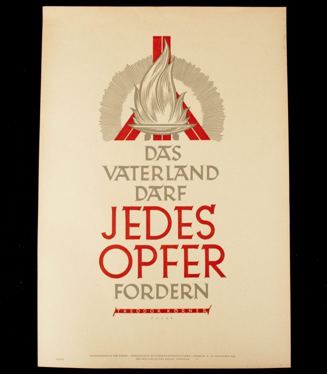 WWII German NSDAP Wochenspruch (propaganda miniposter) – Das Vaterland/Theodor Körner