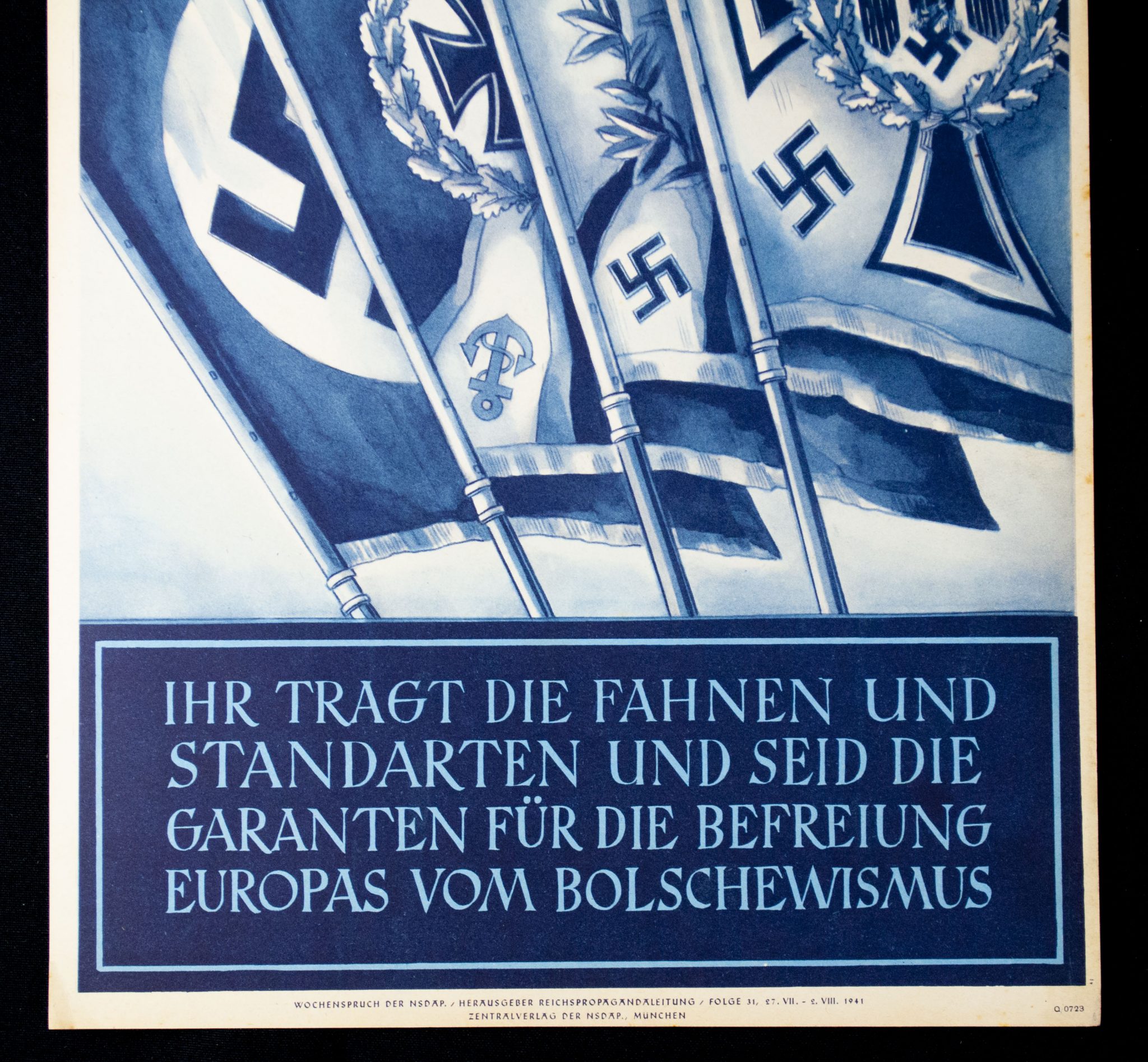 WWII German NSDAP Wochenspruch (propaganda miniposter) – Fahnen und Standarten