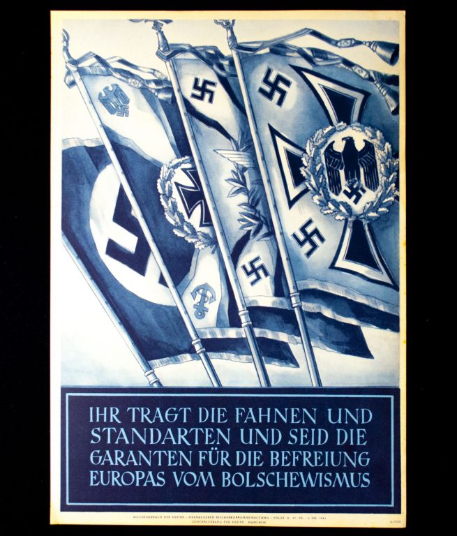 WWII German NSDAP Wochenspruch (propaganda miniposter) – Fahnen und Standarten