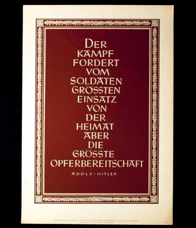 WWII German NSDAP Wochenspruch (propaganda miniposter) - Adolf Hitler "Der Kampf"