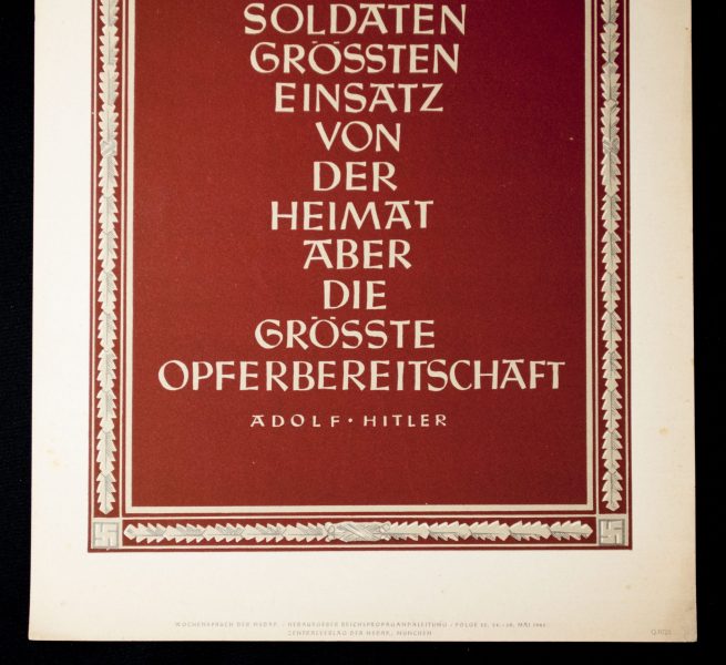 WWII German NSDAP Wochenspruch (propaganda miniposter) - Adolf Hitler "Der Kampf"