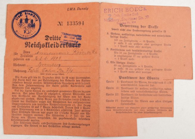 German WWII Reichskleiderkarte map with documents