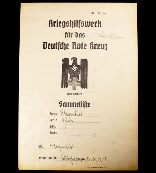 Kriegshilfswerk für das Deutsche Rote Kreuz (DRK) - Gau Kärnten Sammelliste (1945)