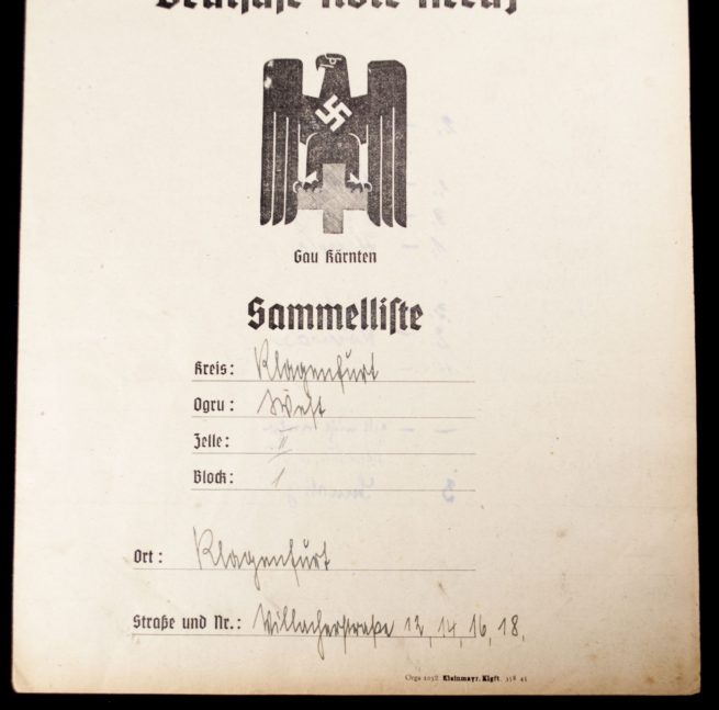 Kriegshilfswerk für das Deutsche Rote Kreuz (DRK) - Gau Kärnten Sammelliste (1945)