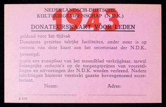 NSB / N.D.K Nederlandsch Duitse Kultuurgemeenschap Donateurskaarten