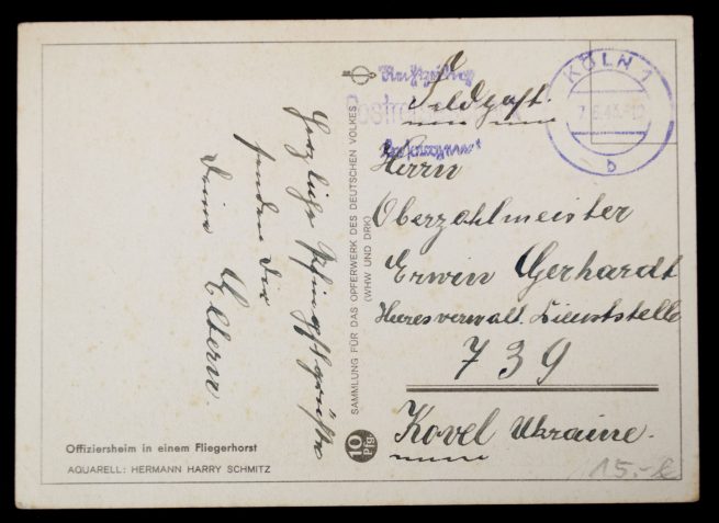 Postcard: Offiziersheim in einem Fliegerhorst - Sammlung für das Opferwerk des Deutschen Volkes (WHW und DRK)