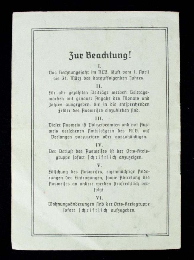 Reichsluftschutzbund Mitgliedsausweis (1940) + RLB brochure