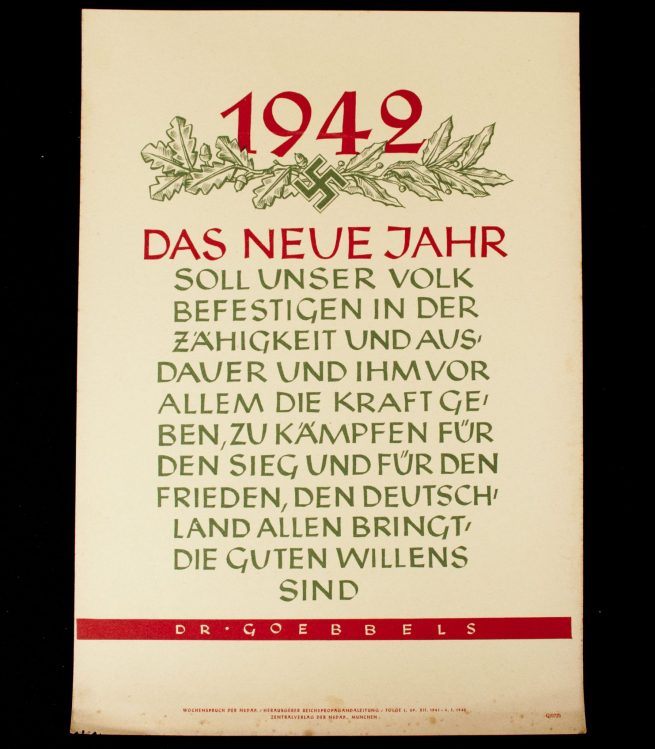 WWII German NSDAP Wochenspruch (propaganda miniposter) – Goebbels