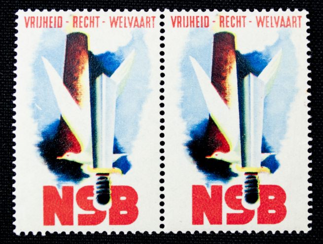 NSB Postcard "Vrijheid Recht Welvaart" + 2 matching closing stamps