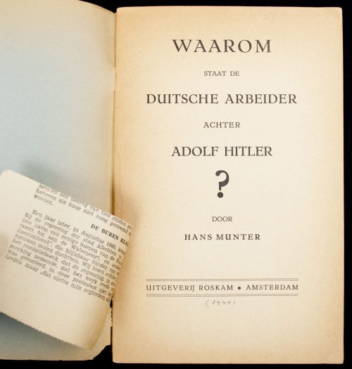 (NSB) Hans Munter - Waarom staat de Duitsche arbeider achter Adolf Hitler? (1940)