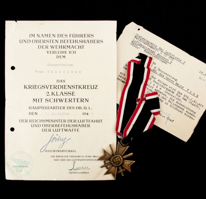 Kriegsverdienstkreuz + Citation + KVK Document of Obergefreiten Hans Thielicke