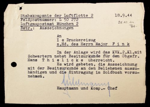 Kriegsverdienstkreuz + Citation + KVK Document of Obergefreiten Hans Thielicke