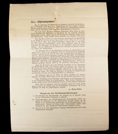 N.S. Frontkämpferbund (Stahlhelm) Urkunde über die Verleihung des Diensteintrittsabzeichens des N.S.F.B.S