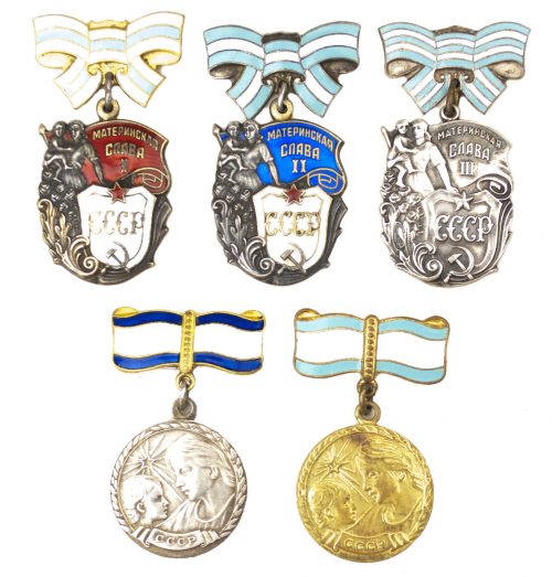 Russian Motherhood (1st, 2nd, 3rd class) & Maternity (1st, 2nd class) medals