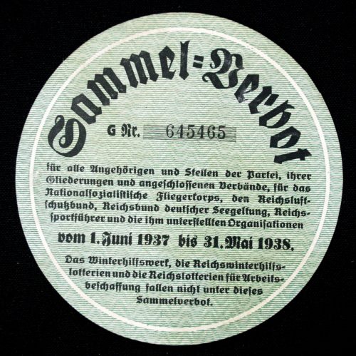 WHW Sammelverbot 1937-1938 Türplakette