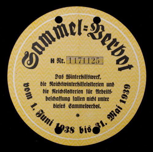 WHW Sammelverbot 1938-1939 Türplakette