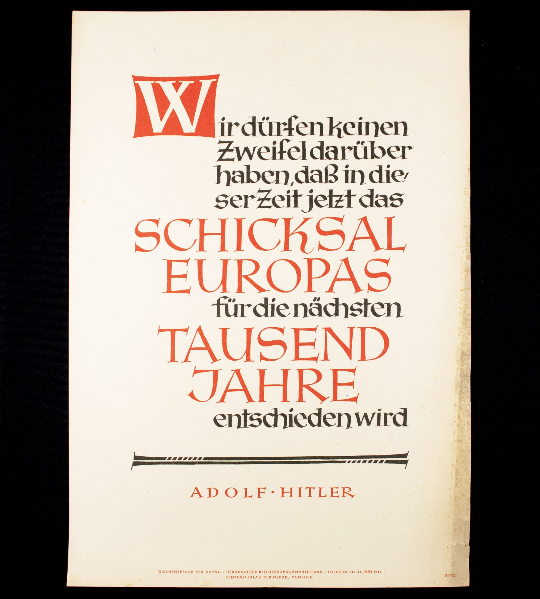 WWII German NSDAP Wochenspruch (propaganda miniposter) – Adolf Hitler