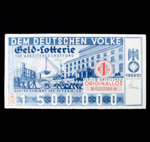 NSDAP Lottery ticket - Geld Lotterie für Arbeitsbeschaffung