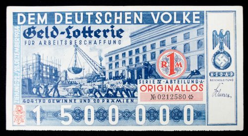 NSDAP Lottery ticket - Geld Lotterie für Arbeitsbeschaffung