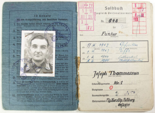 Soldbuch Luftwaffe Flg.Horst.Kp.Fassberg Flak