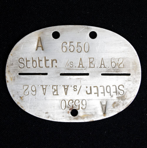 Erkennungsmarke (EKM) Stbttr. s.Artillerie Ersatz Abteilung 62 - A6550
