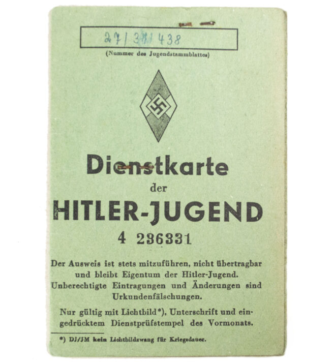 Hitlerjugend (HJ) Dienstkarte (female) with passphoto