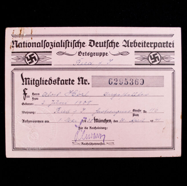 NSDAP Mitgliedskarte 1938 NSDAP membercard (1941)