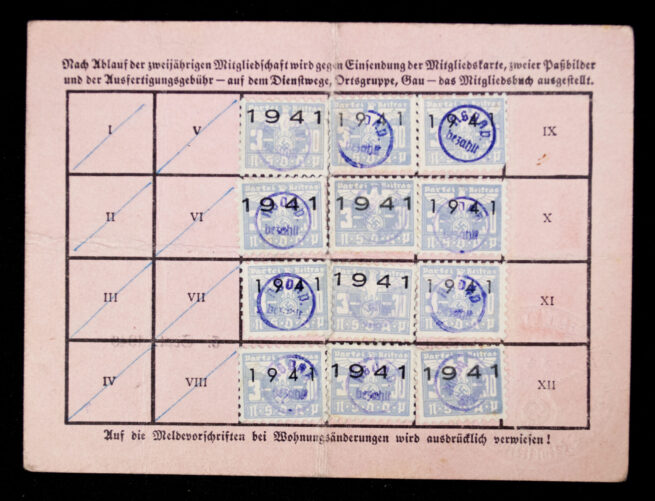 NSDAP Mitgliedskarte 1938 NSDAP membercard from Wien (1940)