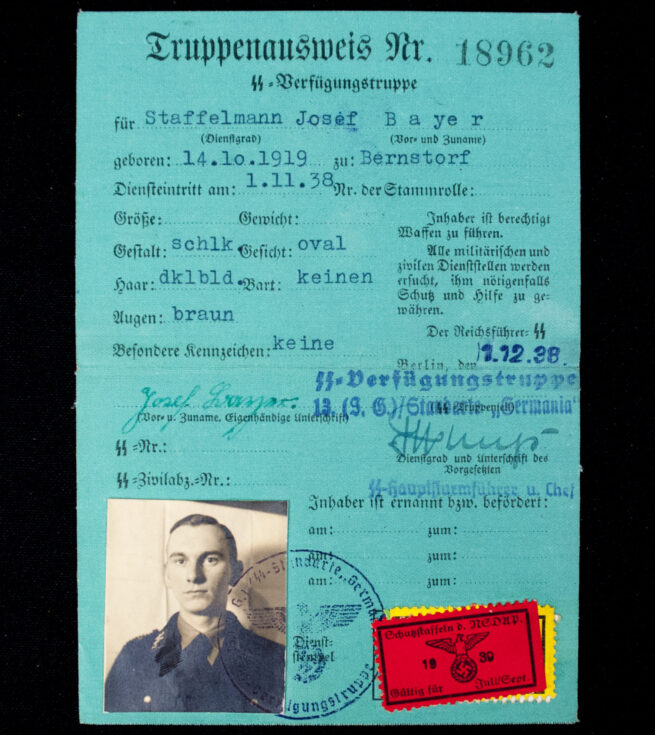 SS-Verfügungstruppe - Truppenausweis SS Standarte "Germania"
