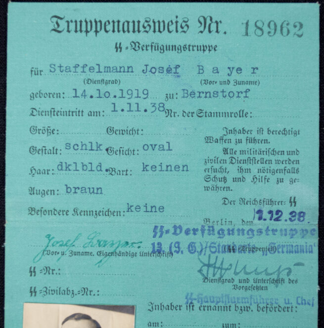 SS-Verfügungstruppe - Truppenausweis SS Standarte "Germania"