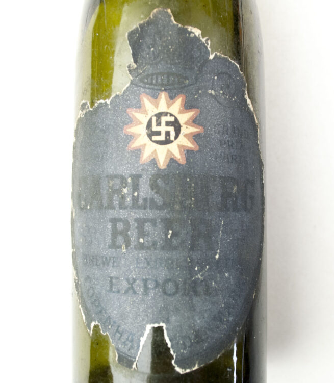 (Denmark) Carlsberg Beer Bottle pre-World War II with old style swastika label