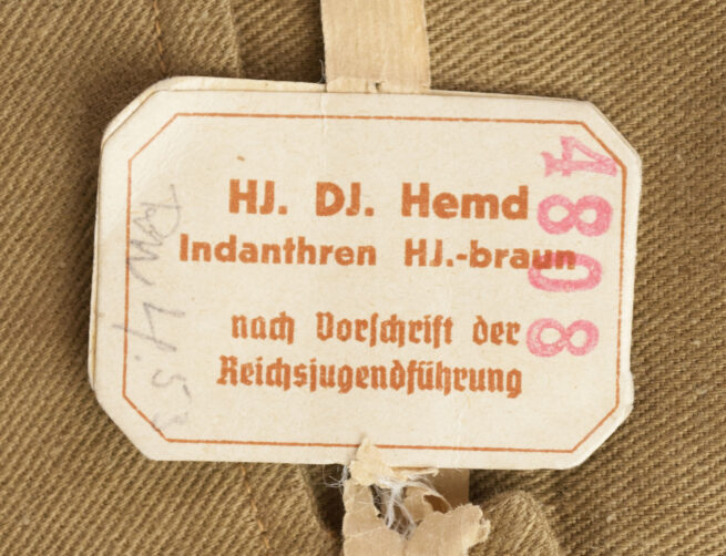 Hitlerjugend (HJ) Deutsche Jugend (DJ) Diensthemd with RZM Indanthren H.J Braun label (MINT!)