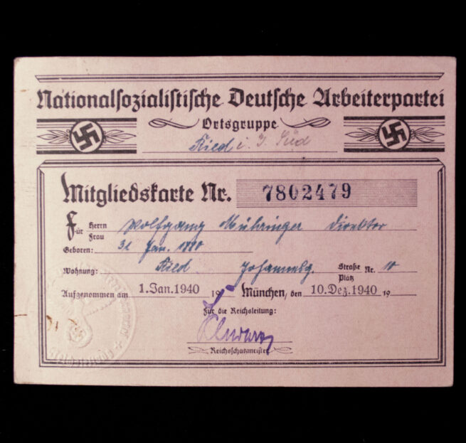 NSDAP Mitgliedskarte 1940 NSDAP membercard from Ried (1940)