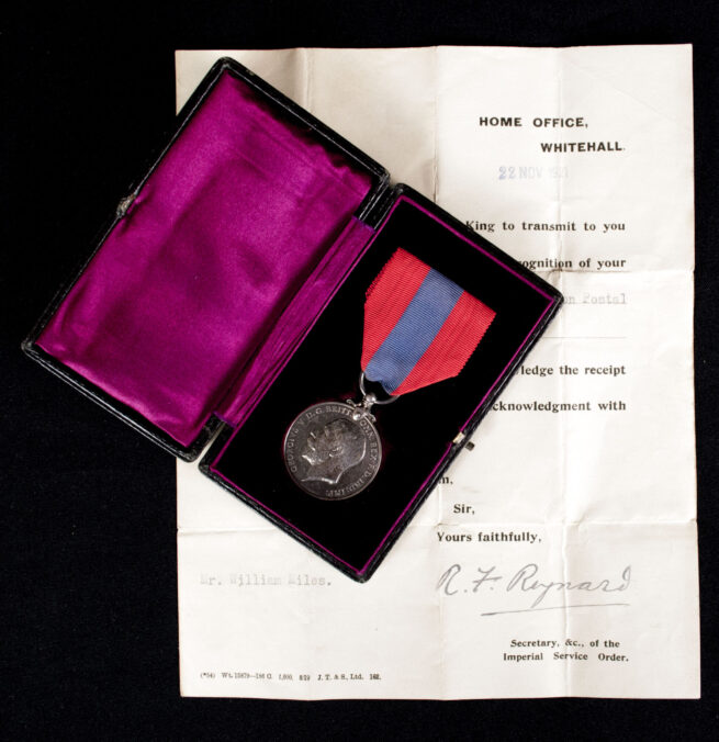 Imperial Service Medal + Case + Citation (1921)