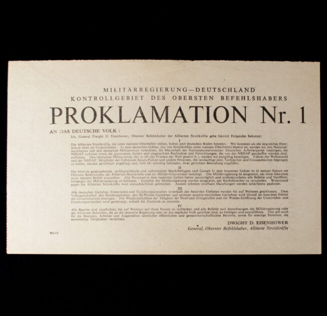 (Leaflet) Militärregierung Deutschland - Kontrolgebiet des obersten Befehlshabers - Proklamation Nr.1 WG.12 (1945)