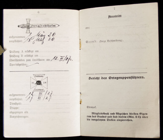 Der Stahlhelm Bund der Frontsoldaten Mitliedsbuch (Jungstahlhelm + Stahlhelm landsturm!)