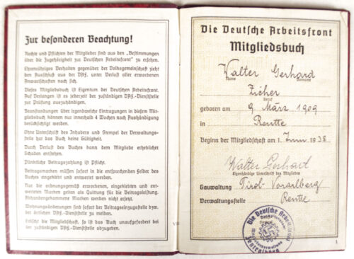 Deutsche Arbeitsfront (DAF) Mitgliedsbuch