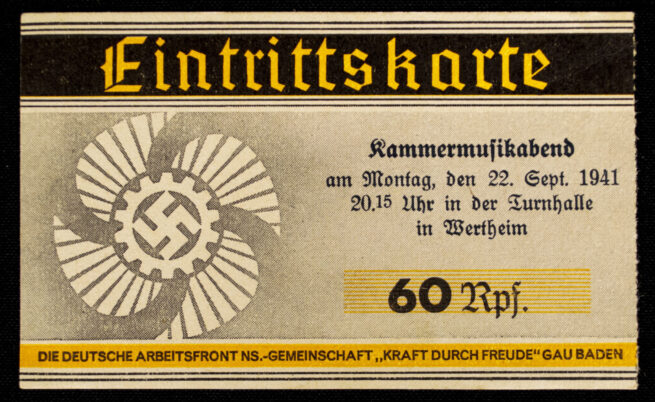 Die Deutsche Arbeitsfront N.S-Gemeinschaft Kraft durch Freude (KDF) Gau Baden (Wertheim) ticket (1941)
