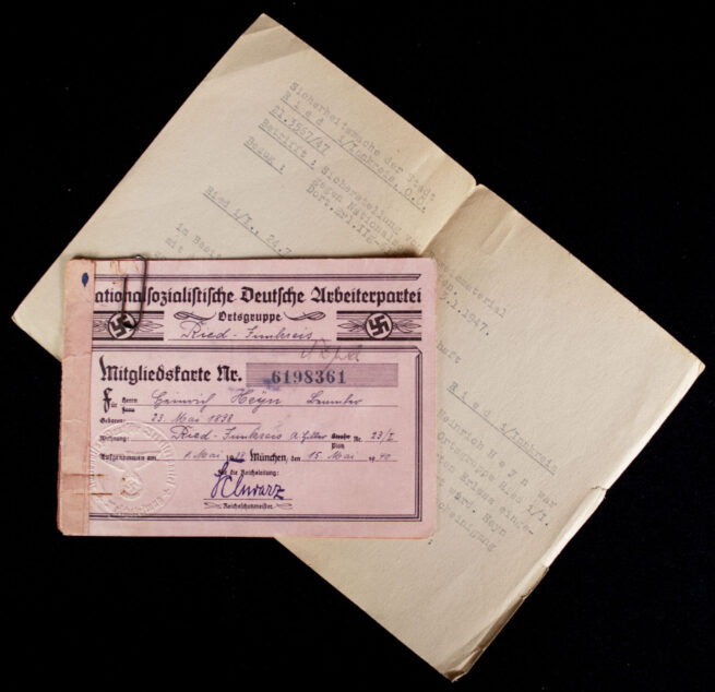 NSDAP Mitgliedskarte 1940 NSDAP membercard from Ried (1940)