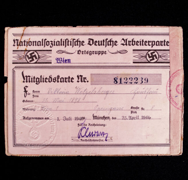 NSDAP Mitgliedskarte 1941 NSDAP membercard from Wien (1941)