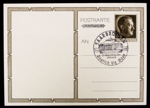 (Postcard) Adolf Hitler with BDM girls (Saar stamp)